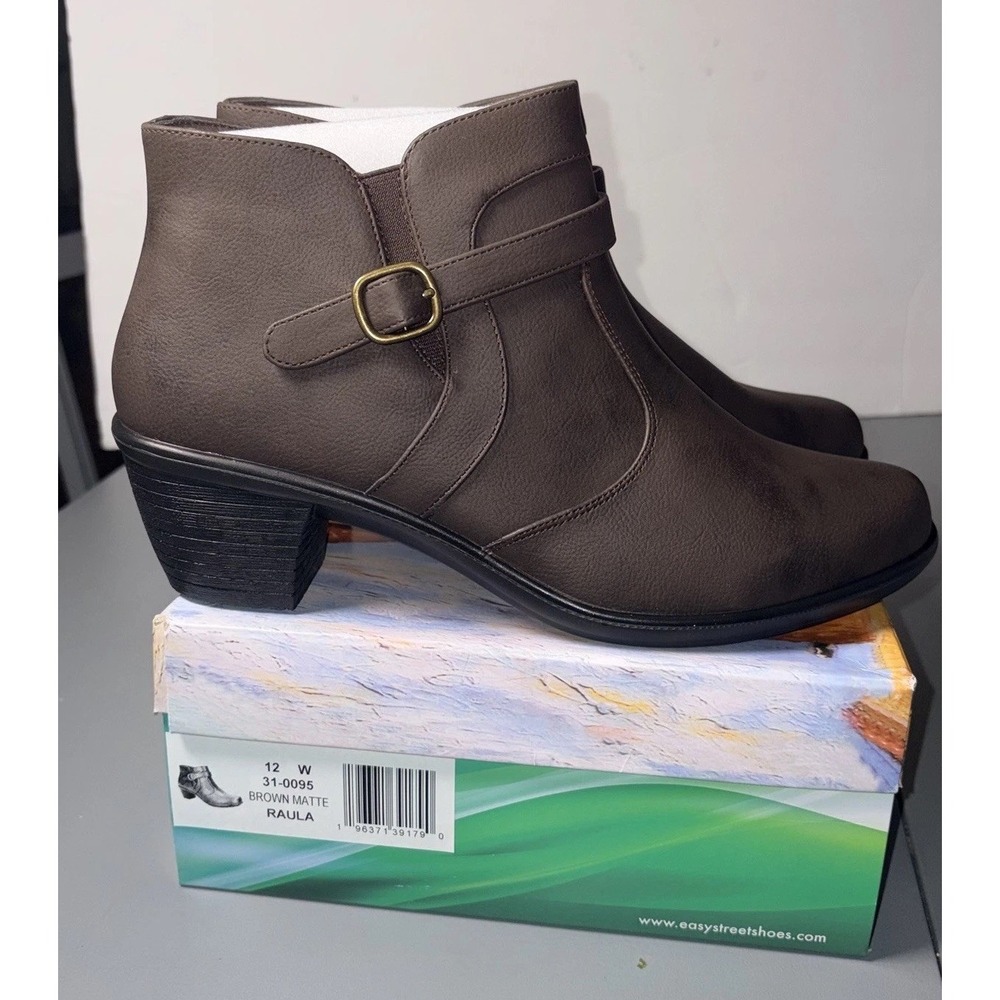 Easy Street Womens 12W Brown Matte Raula‎  Ankle Bootie Boots Shoes Side Zip NEW